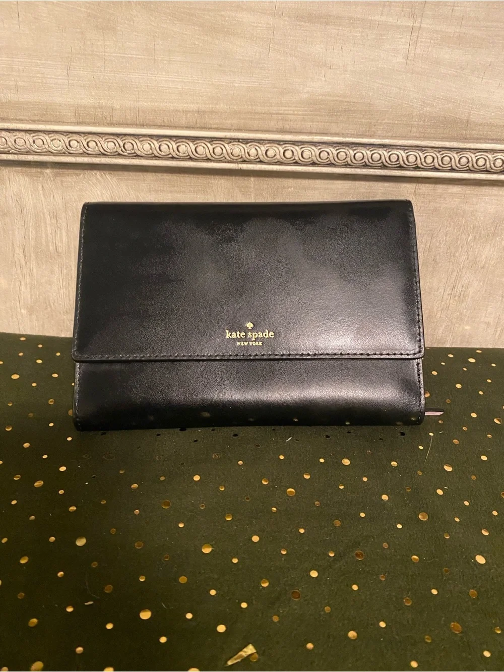 EUC kate spade Black Leather Fold-Over Wallet Clutch
